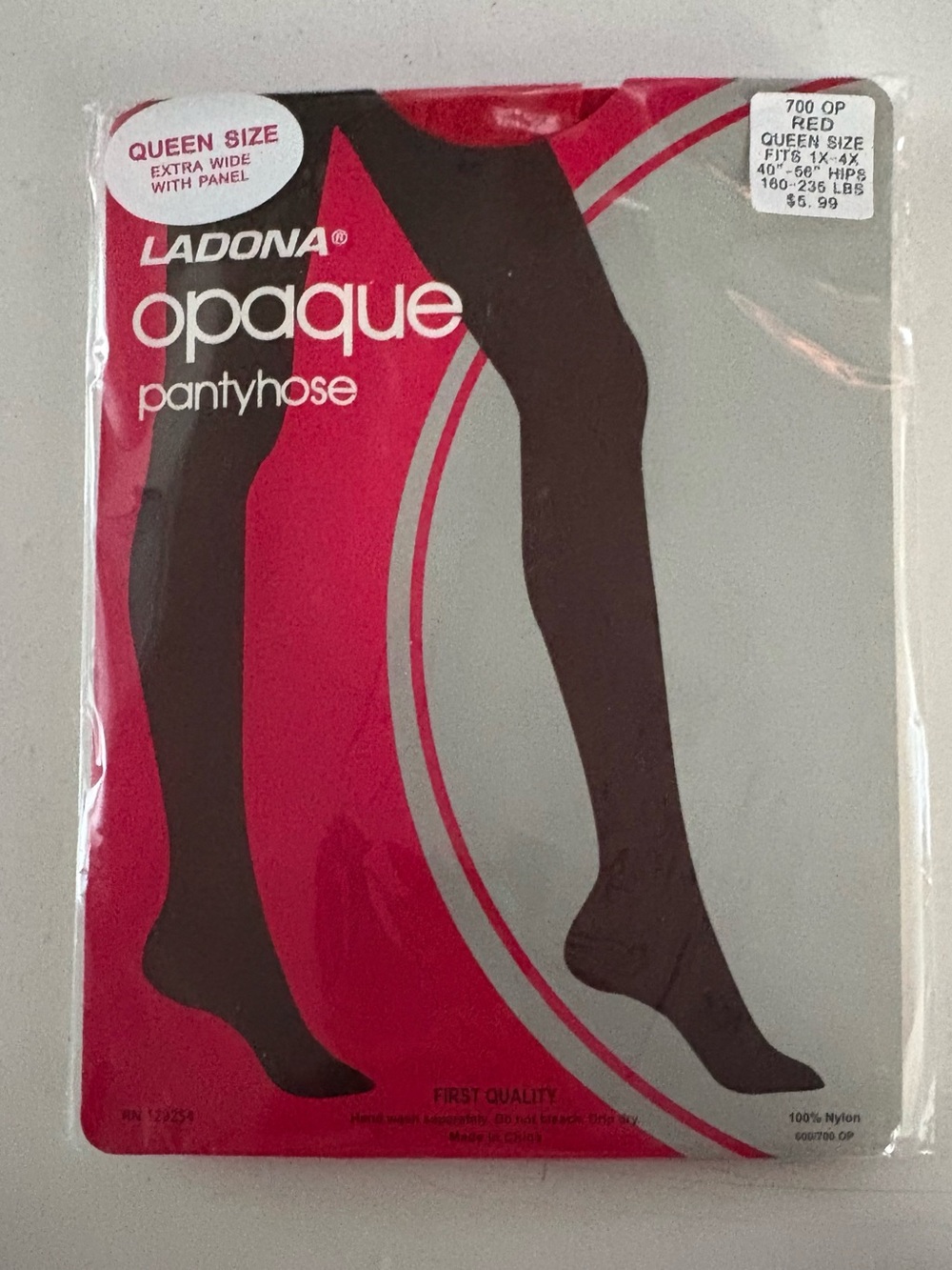Ladona Opaque Pantyhose Queen Size Extra Wide with Panel Red New